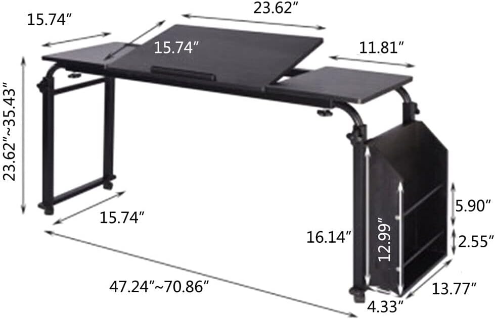 Adjustable Height Length Overbed Table with Wheels and Tilt Tabletop M435