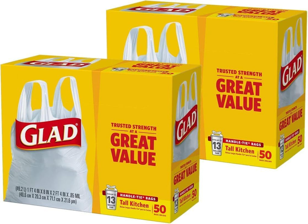 Tall Kitchen Trash Bags 13 Gallon White 50 Count Pack of 2 K516500