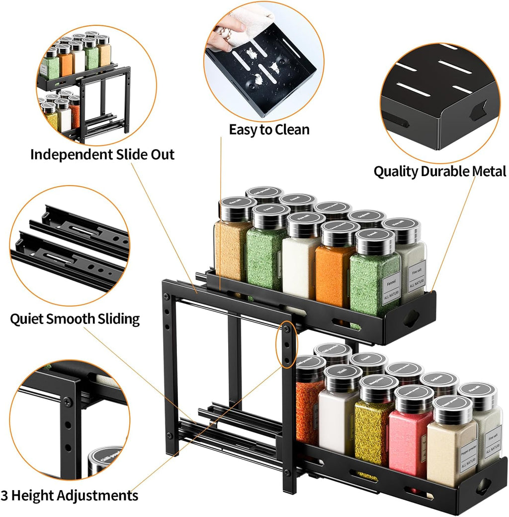 2-Tier Heavy Duty Slide Out Spice Rack, Black V689215