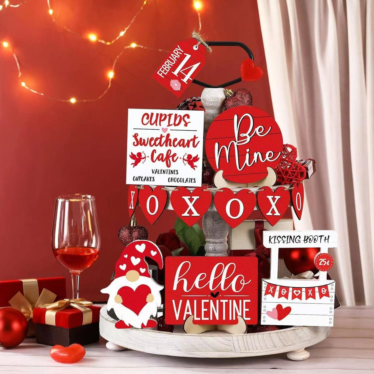 Red Tiered Tray Decor Set G91330