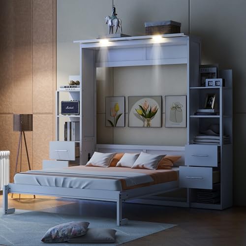Gray Queen Size Wood Murphy Bed with LED Lights T81394