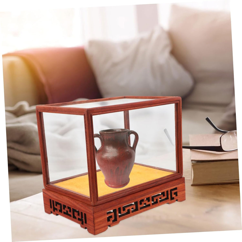 Transparent Display Box Glass Dome Cloche with Wooden Base C77268