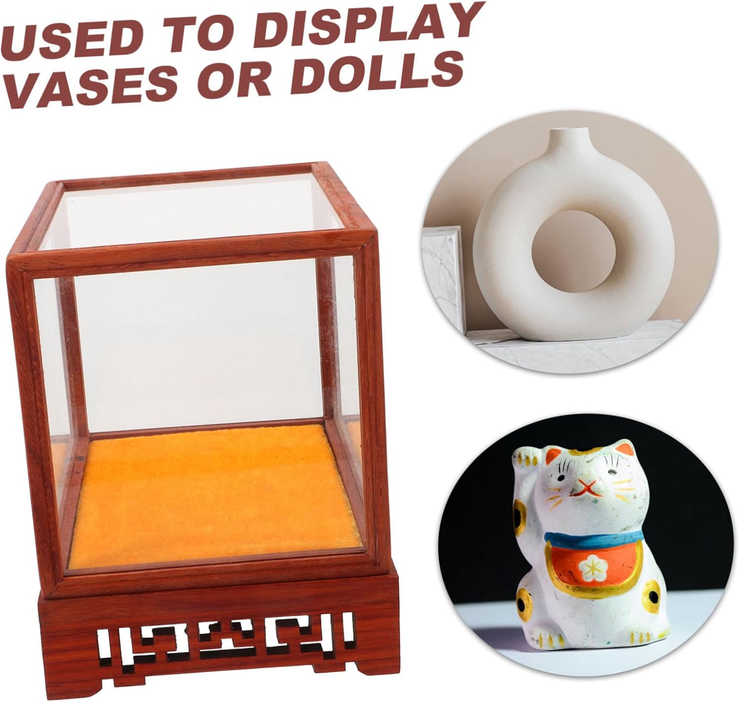 Transparent Display Box Glass Dome Cloche with Wooden Base C77268