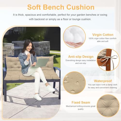 Light Coffee 47x40" Waterproof Bench Cushion with Ties A692