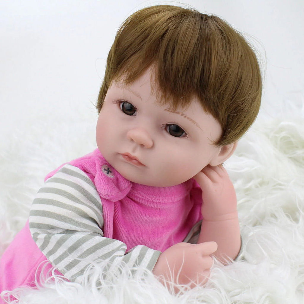 18" Handmade Reborn Silicone Vinyl Baby Doll with Hair R499