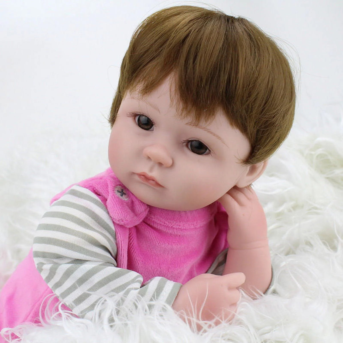 18" Handmade Reborn Silicone Vinyl Baby Doll with Hair R499