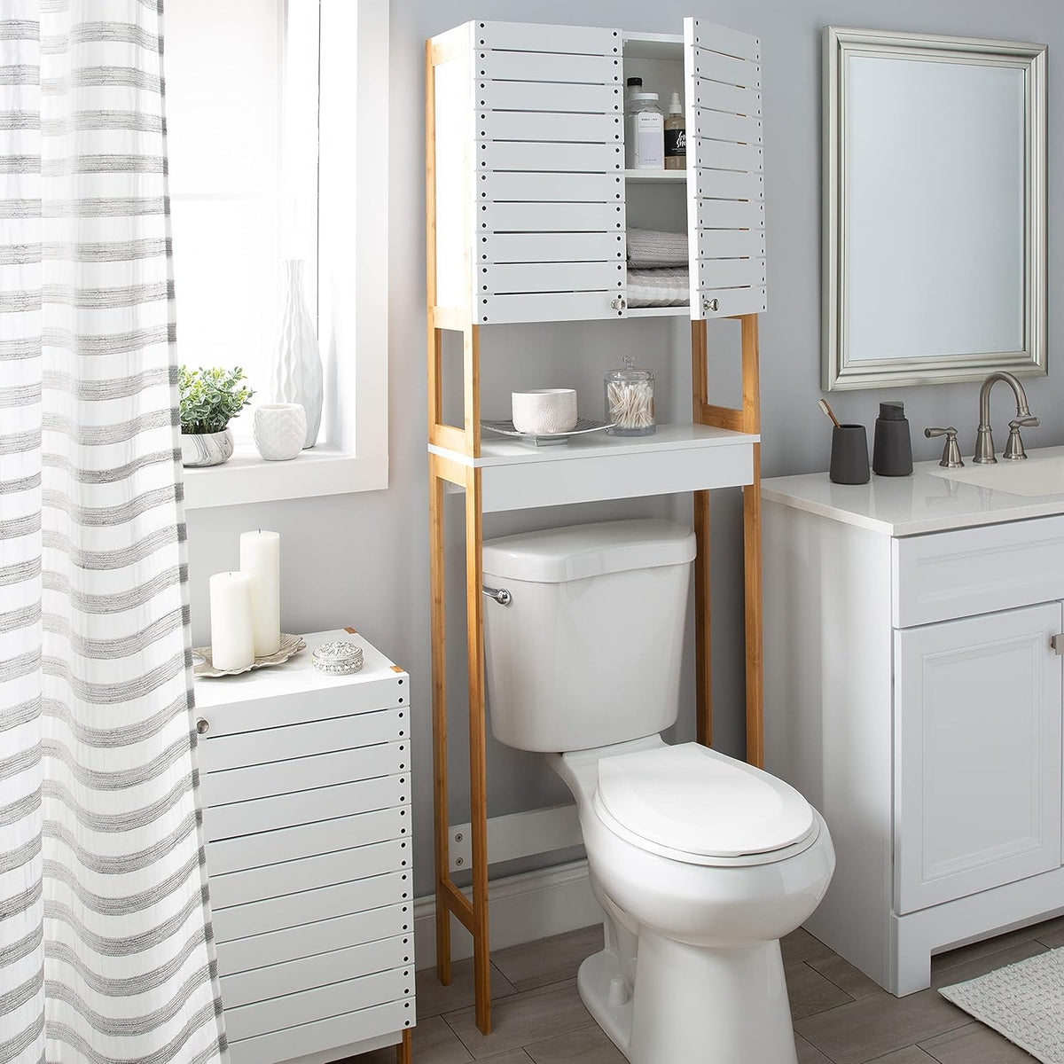 White Bamboo 3 Shelf Over The Toilet Cabinet H73992