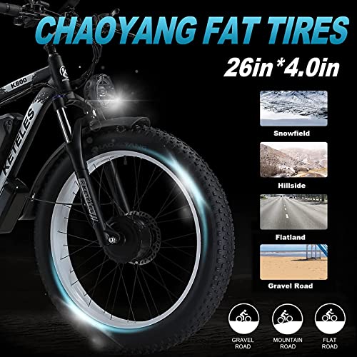2000W Dual Motor Electric Bike 26" Fat Tire 48V 23AH Removable Battery 35 MPH 21 Speed Hydraulic Disc Brake F636