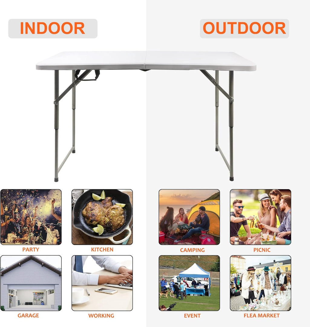 Folding Utility Table, 4ft Portable Plastic Picnic Party Dining Camp Table H803858