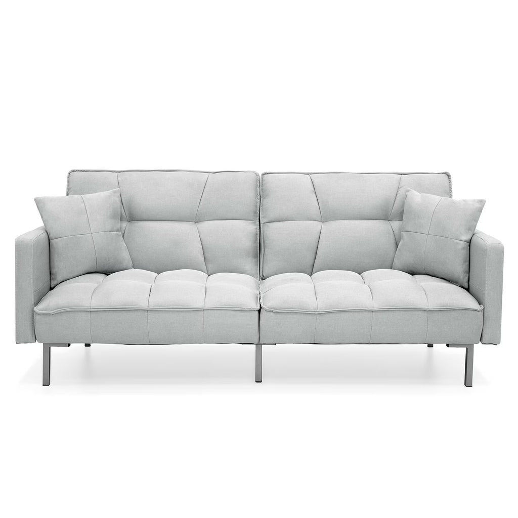 Gray Linen Convertible Futon with 2 Pillows X1724