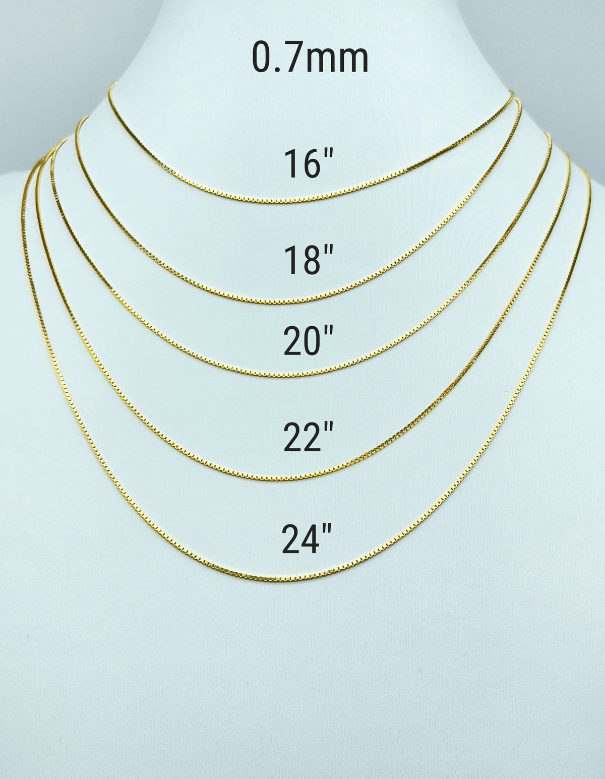0.7mm 14K Yellow Gold Diamond Cut Box Pendant Chain Necklace 16" 18" 20" 22" 24" E580