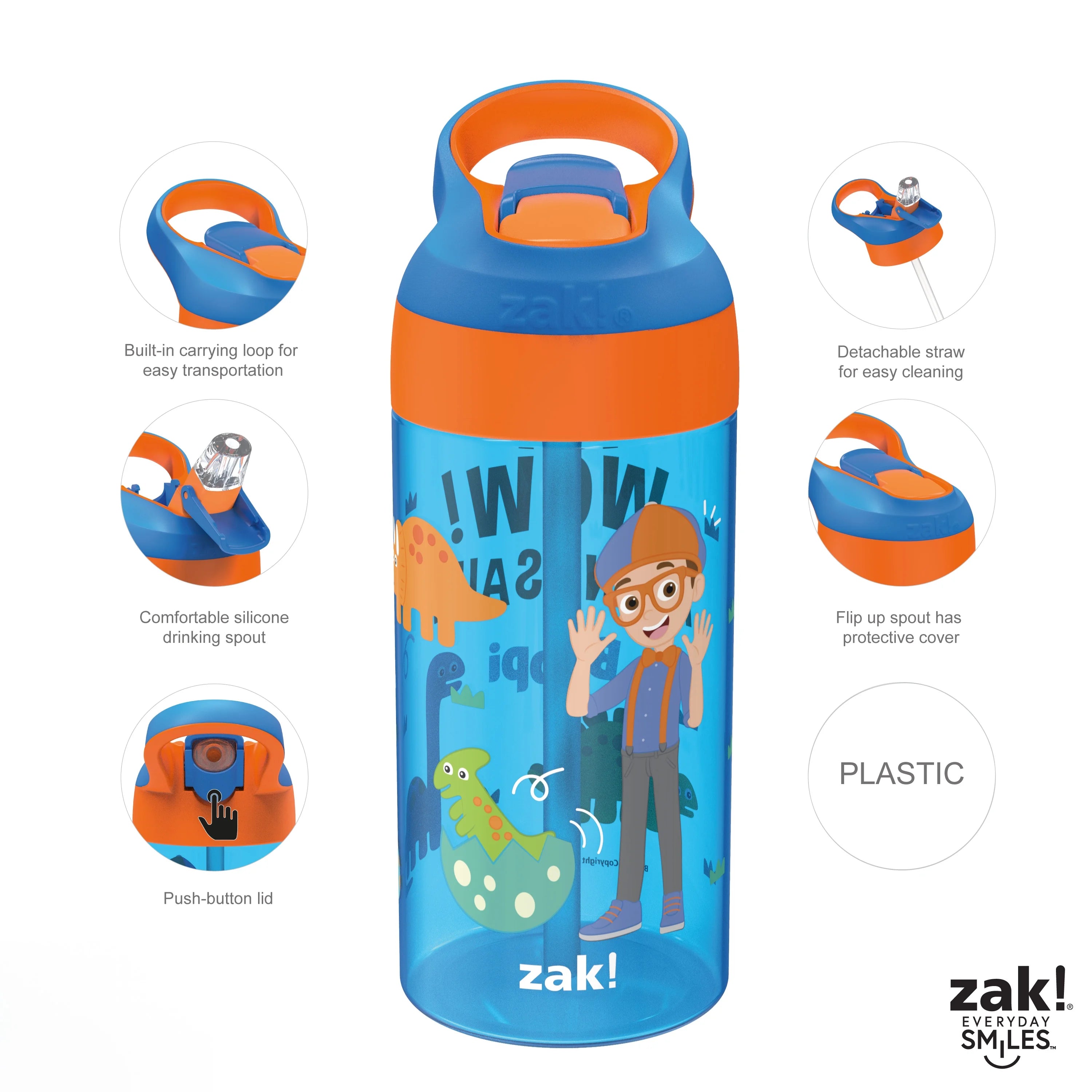 17.5 oz Kids Water Bottle with Spout Cover and Carrying Loop, Durable Plastic, Pack of 2 L171562