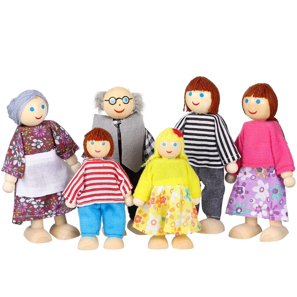 6 Pcs Wooden Doll House Figures Family Member Dolls L73883
