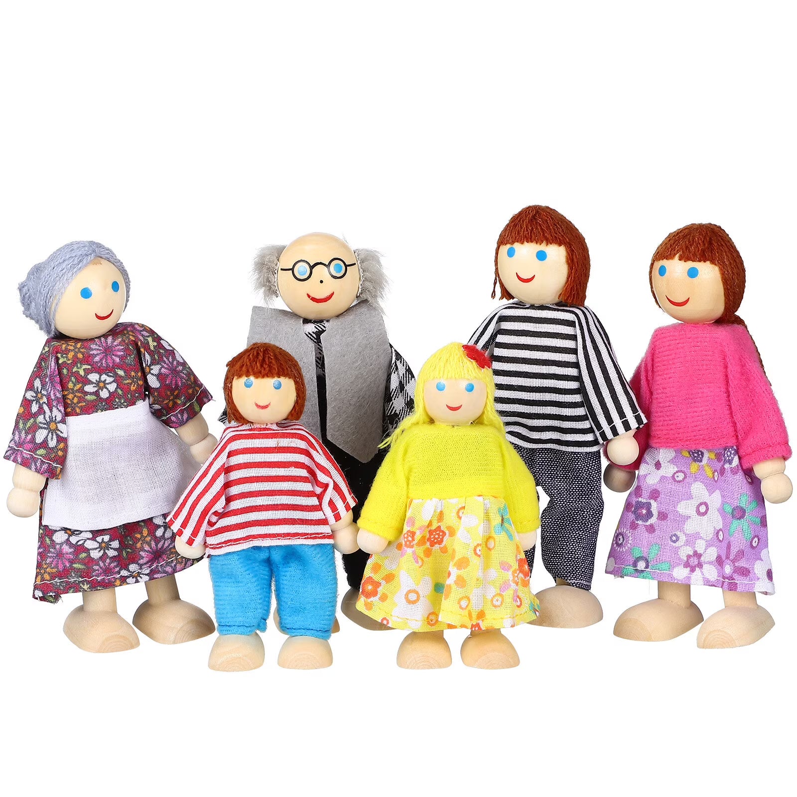 6 Pcs Wooden Doll House Figures Family Member Dolls L73883