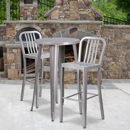 2 Pack 30x22 High Silver Metal Barstool with Vertical Slat Back A35025