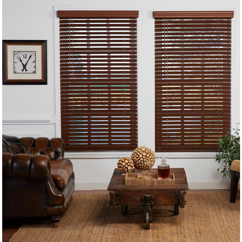 Dark Oak 2 in. Cordless Faux Wood Blind 45.25 in. W x 72 in. L U85815