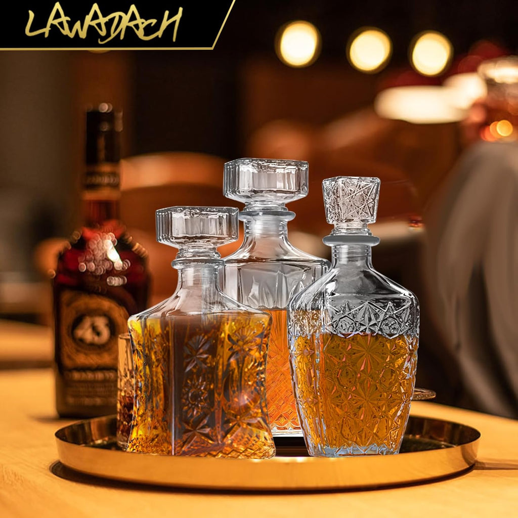 Glass Whiskey Decanter Set of 3 (28oz*2, 31oz*1) I854