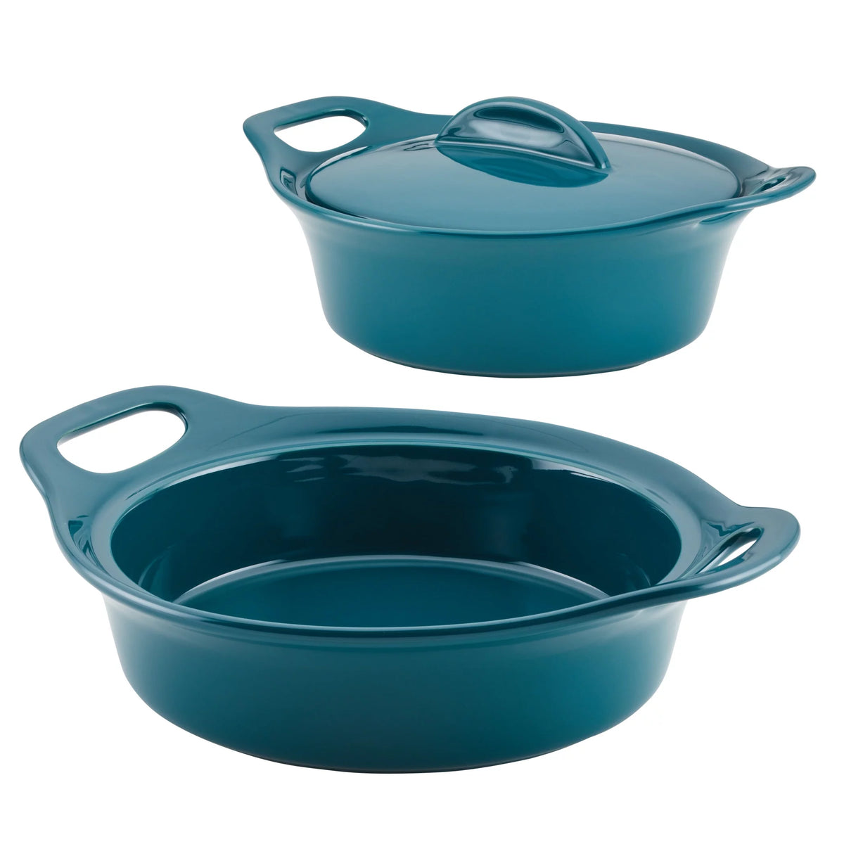 3-Piece Ceramic Casserole Bakers with Lid Set, Teal M5778
