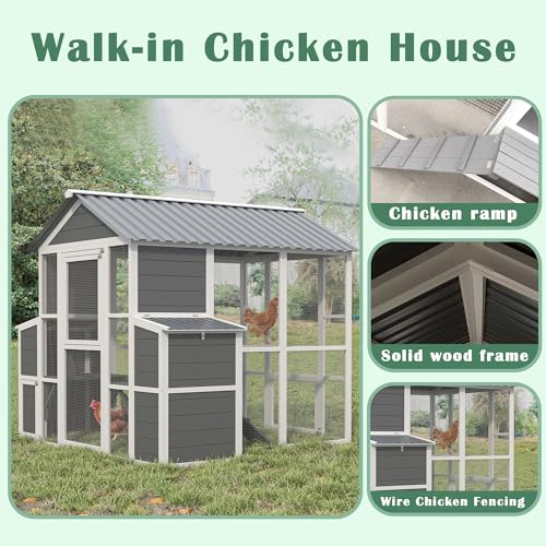 Large Wooden Chicken Coop with 2 Nesting Boxes and Ramp (80"×82"×69") M39237
