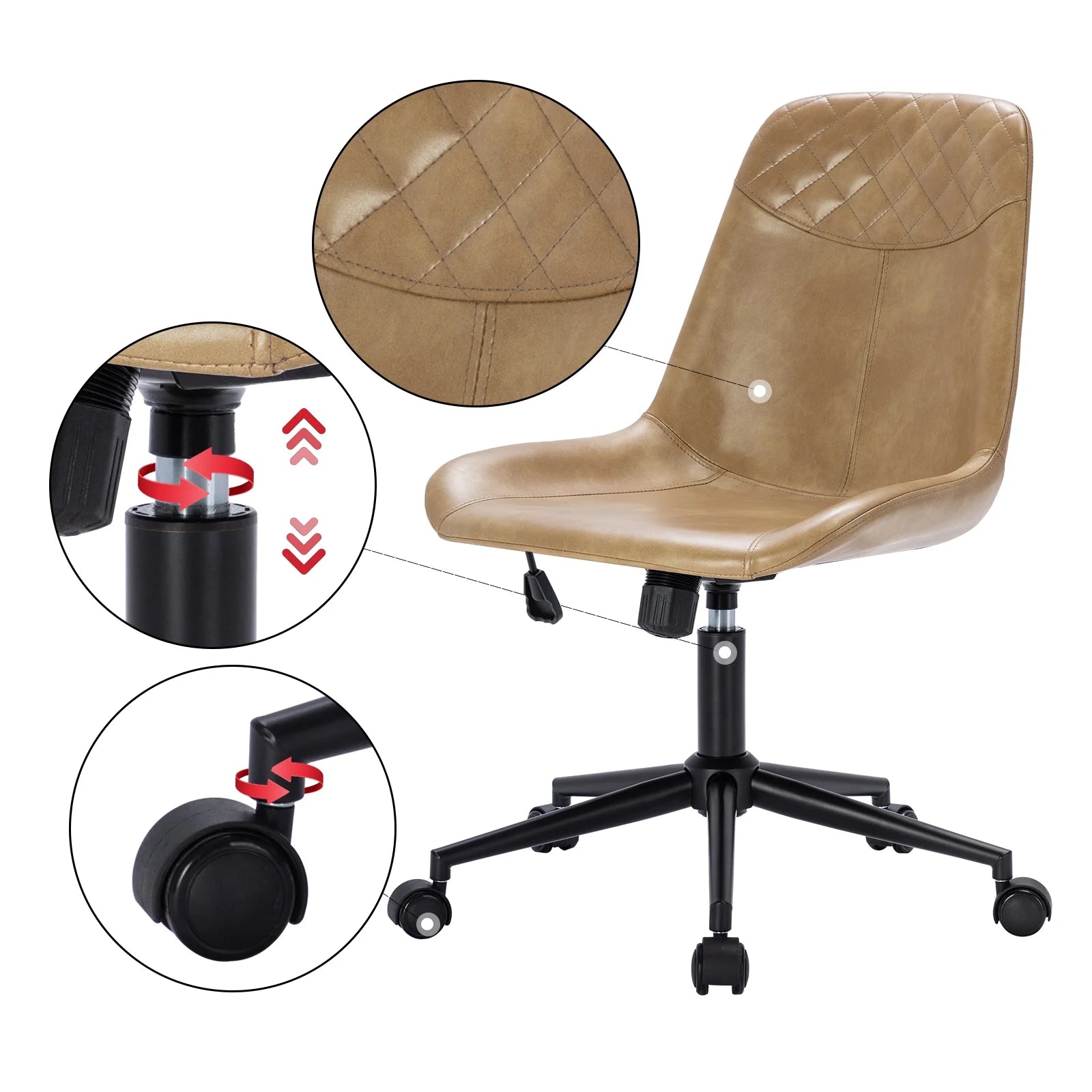 Camel Faux Leather Swivel Desk Chair with Wheels B787721