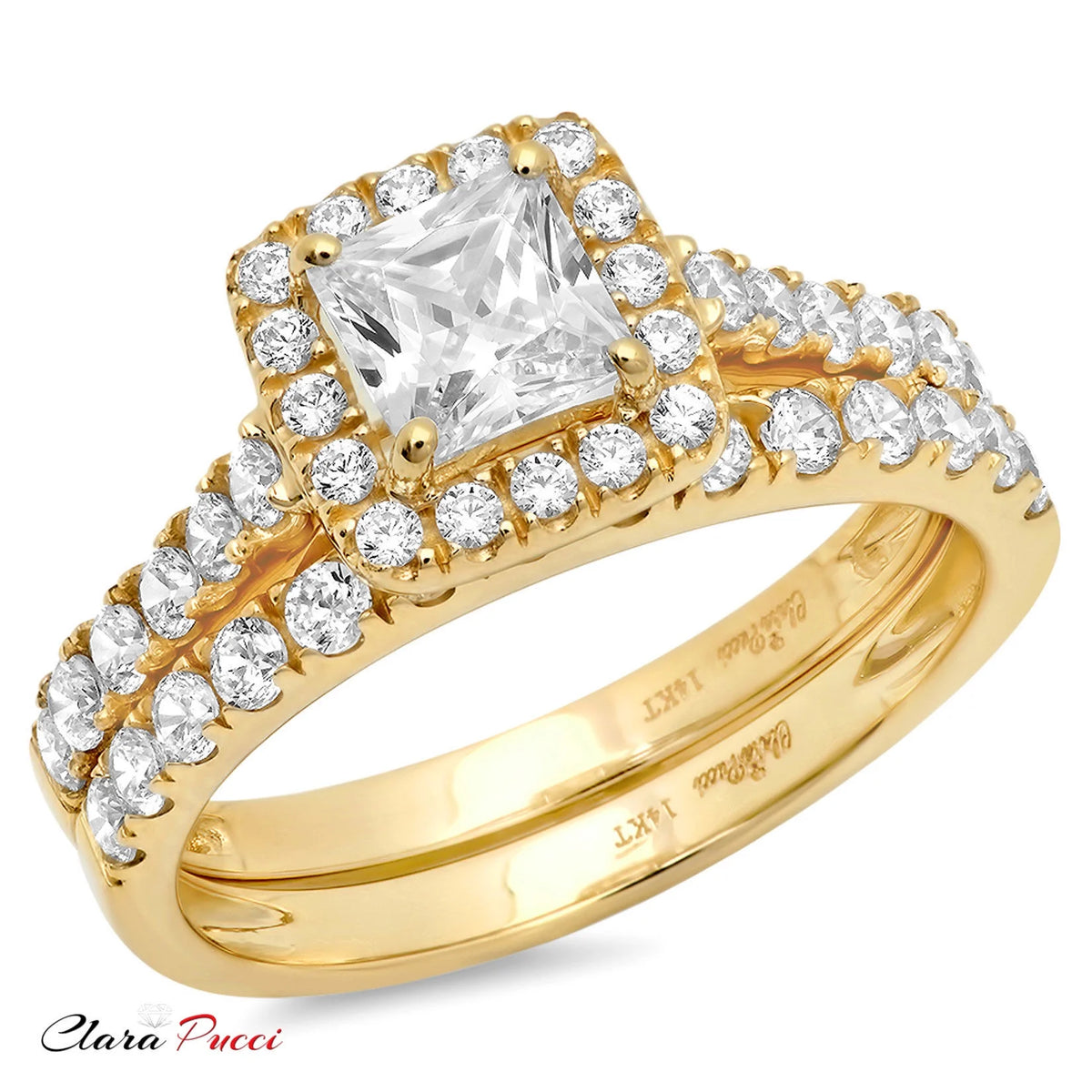18K Yellow Gold Halo Engagement Ring Set B37628