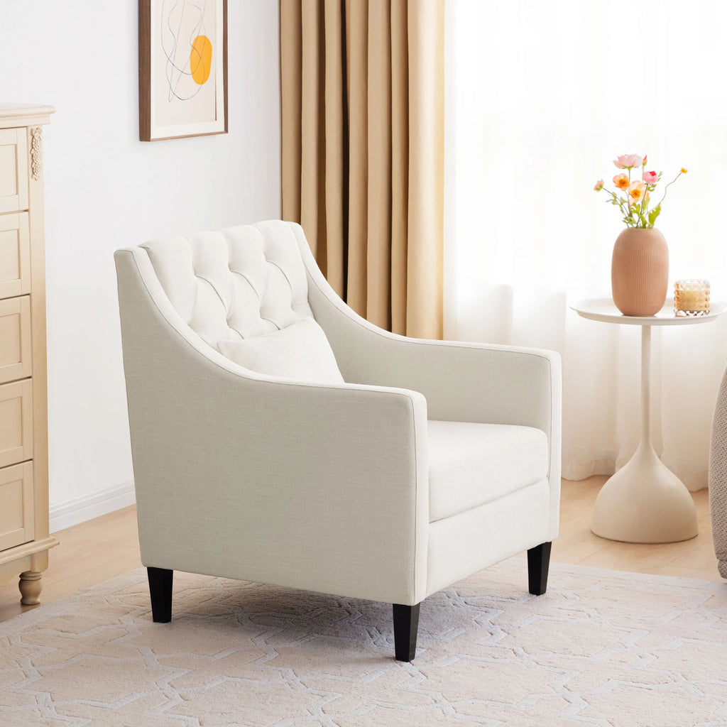Beige Fabric Accent Chair with Wood Frame S4375
