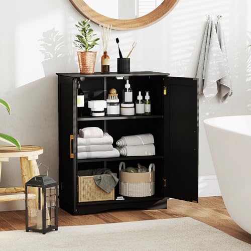 Black 31.5" H Floor Storage Cabinet with 2 Doors and Adjustable Shelves D768340