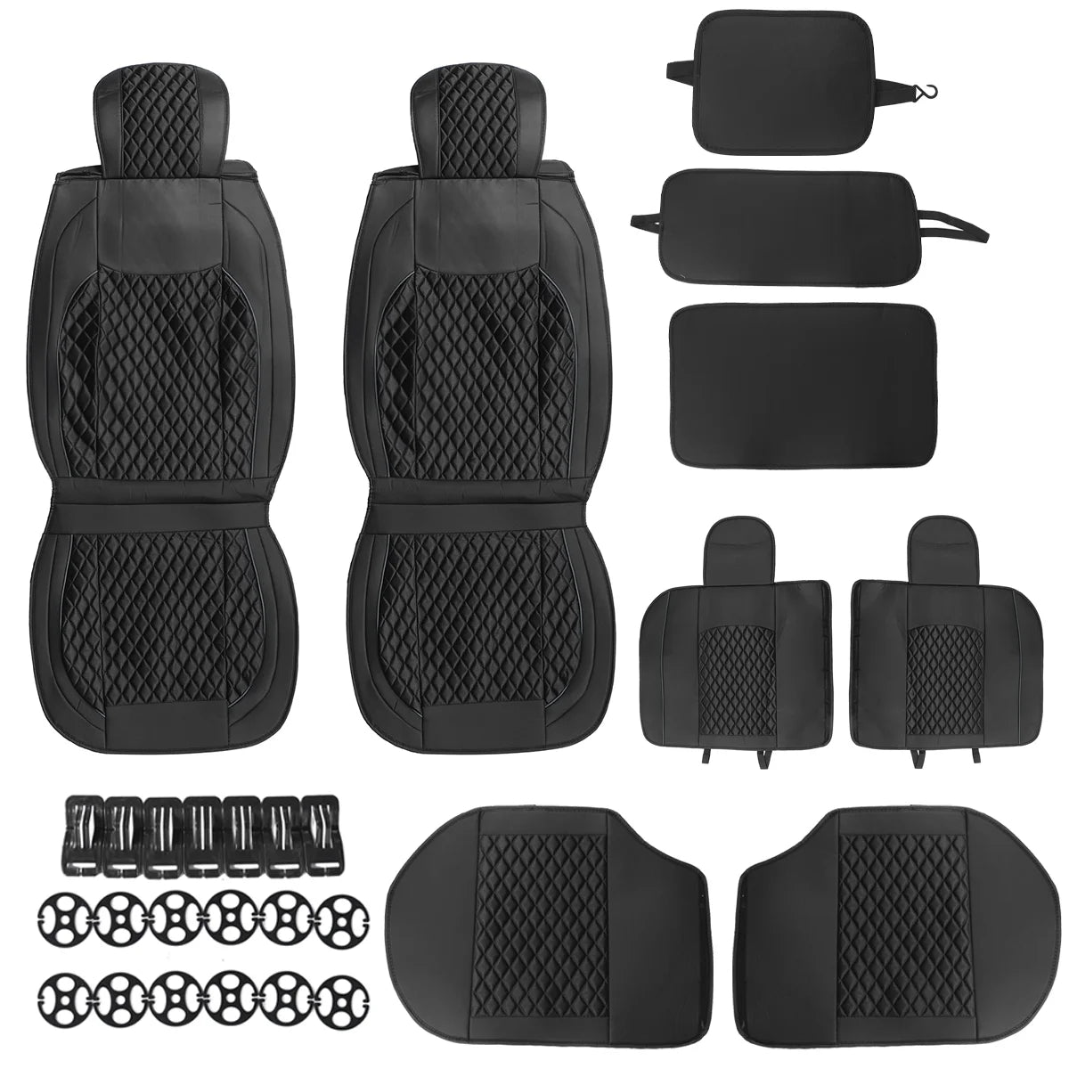 Black Waterproof Leather Full Set Car Seat Cover B9701