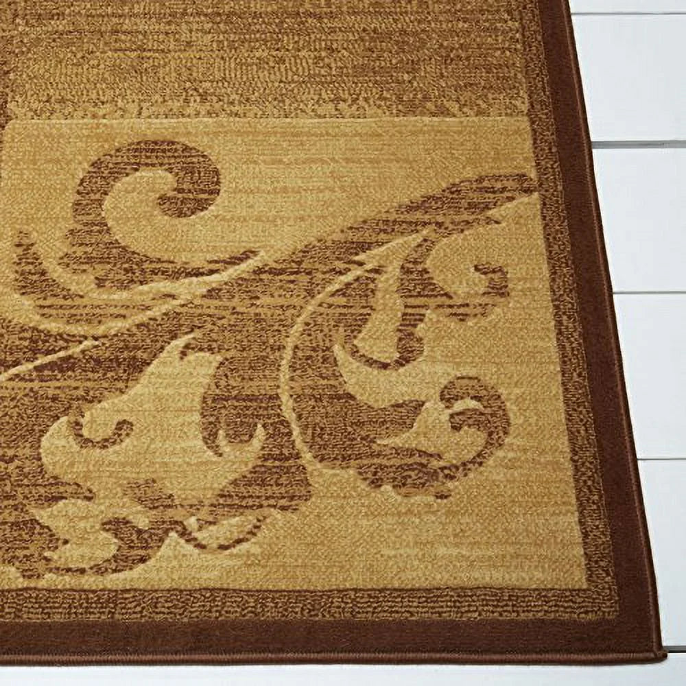 Contemporary Scroll Area Rug, Brown/Red, 5'3"x7'2" N777