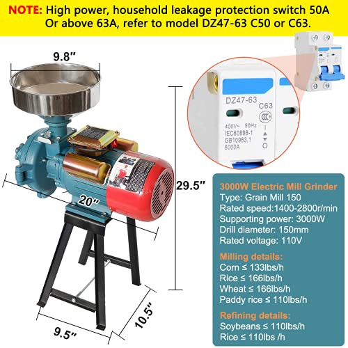 3000W Electric Grain Mill Grinder for Cereals Corn Grain Wheat Feed F694764