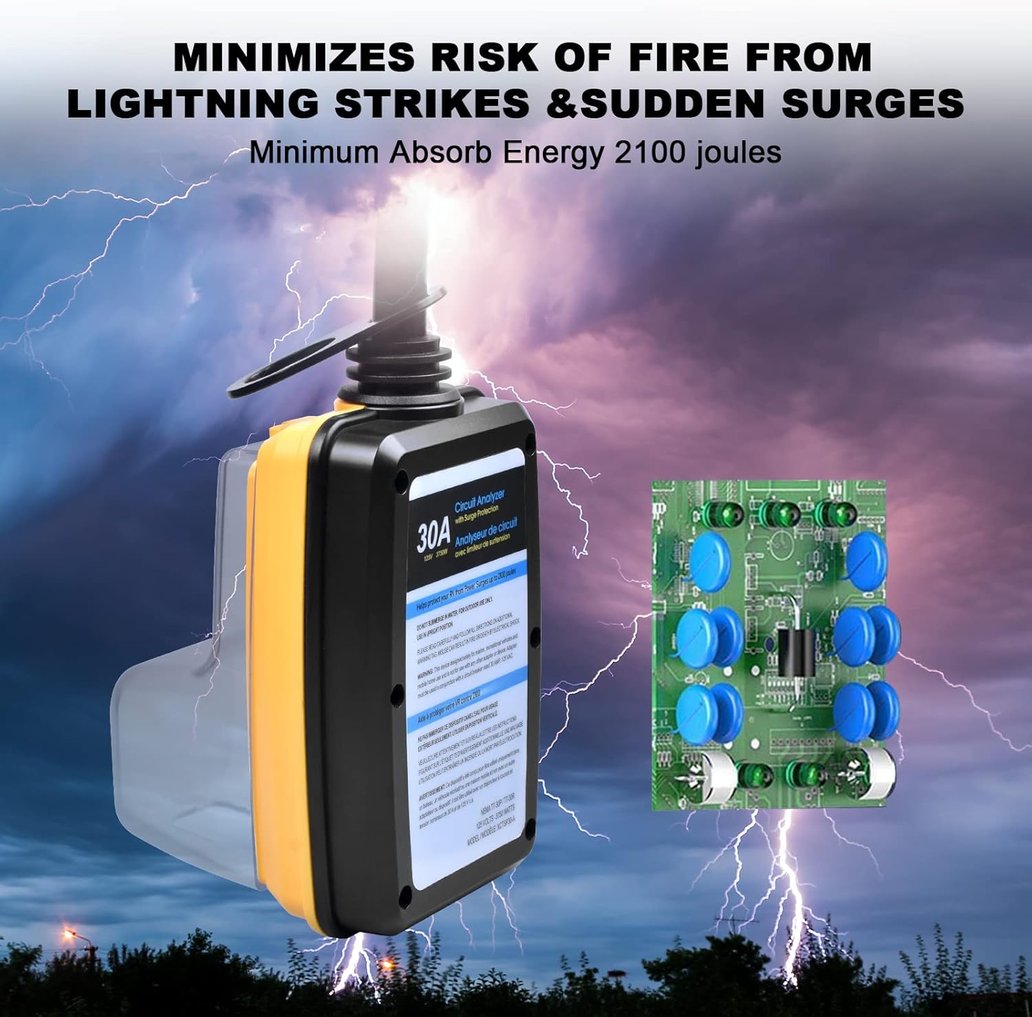 RV Surge Protector 30 amp with Waterproof Cover and Indicator Lights, 2100 Joules, Pack of 2 T88302