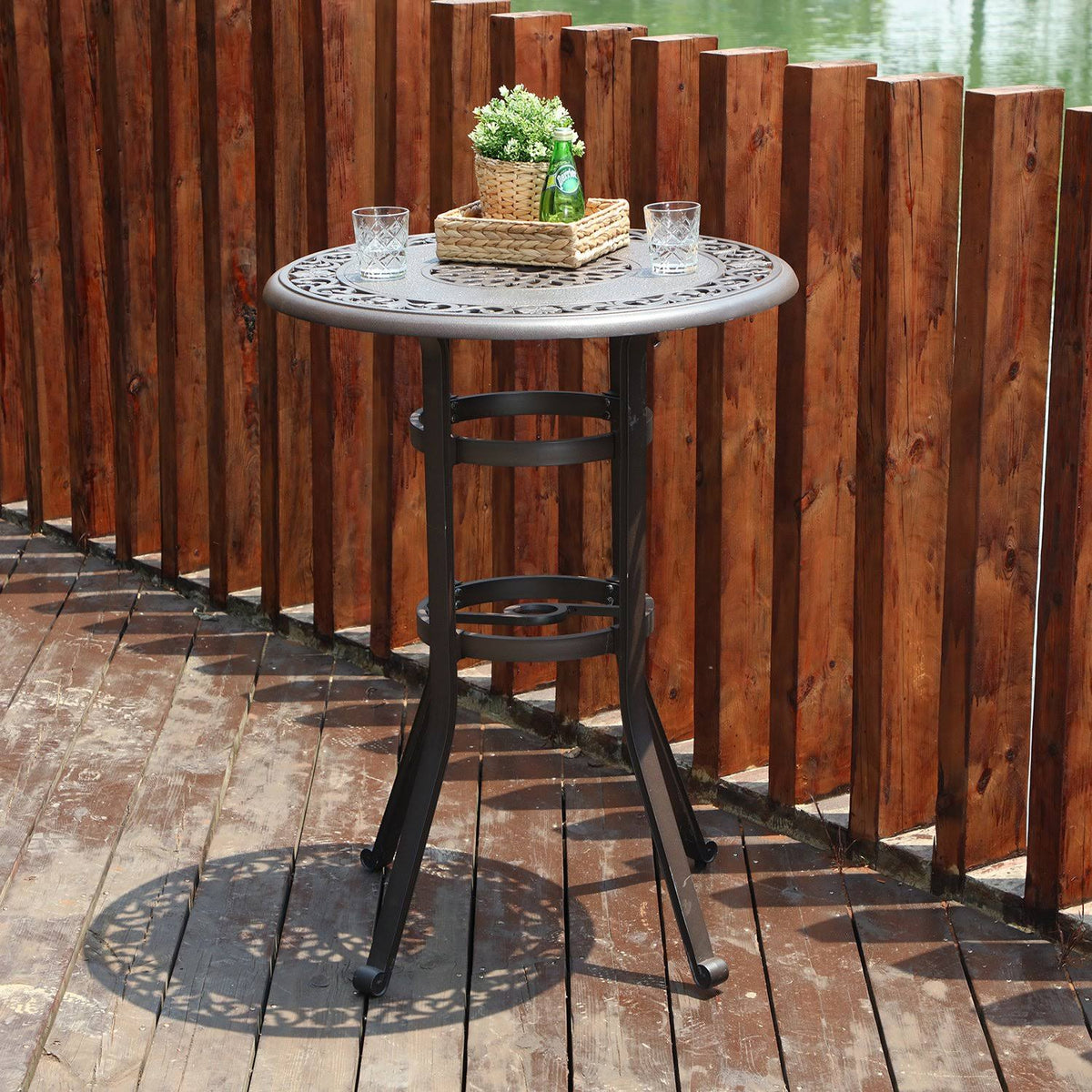 Cast Aluminum Pub Height Outdoor Swivel Bar Bistro Set 1 Table C350807