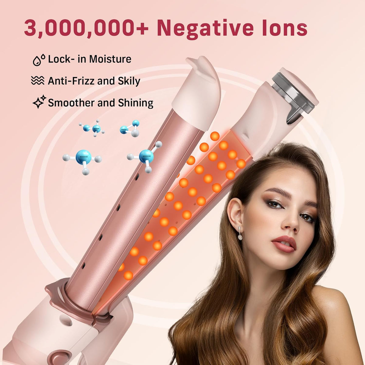 2-in-1 Curler Iron and Steam Hair Straightener, 1" Ceramic Hair Curling Wand X29291