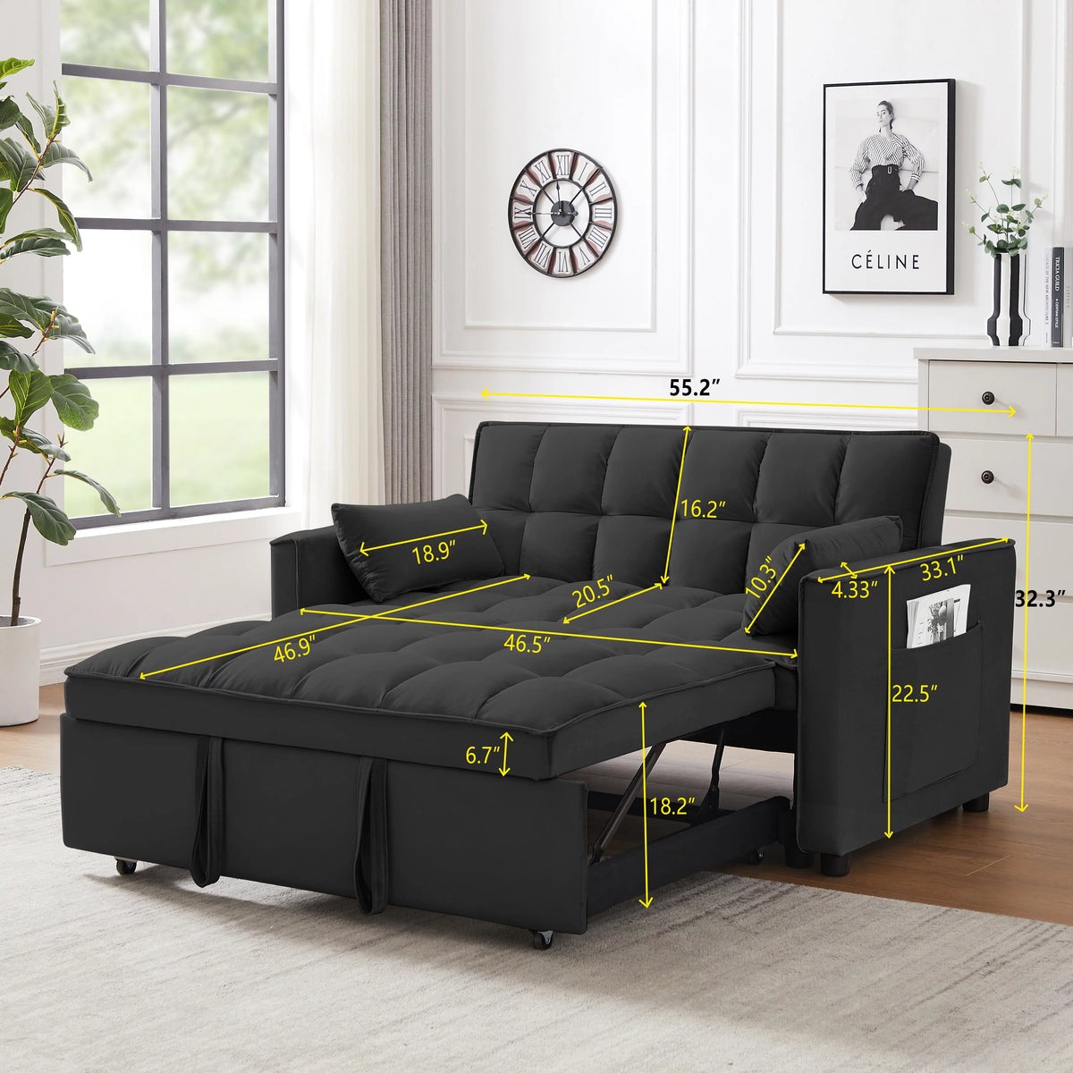 Modern Velvet Convertible Sofa Bed X64961