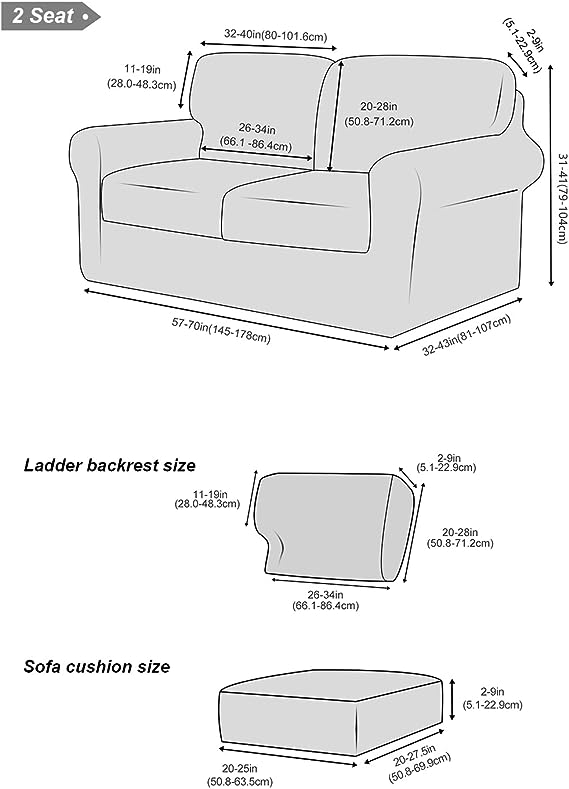 White 2 Seat Stretch Sofa Slipcover with Backrest and Cushion Covers T321