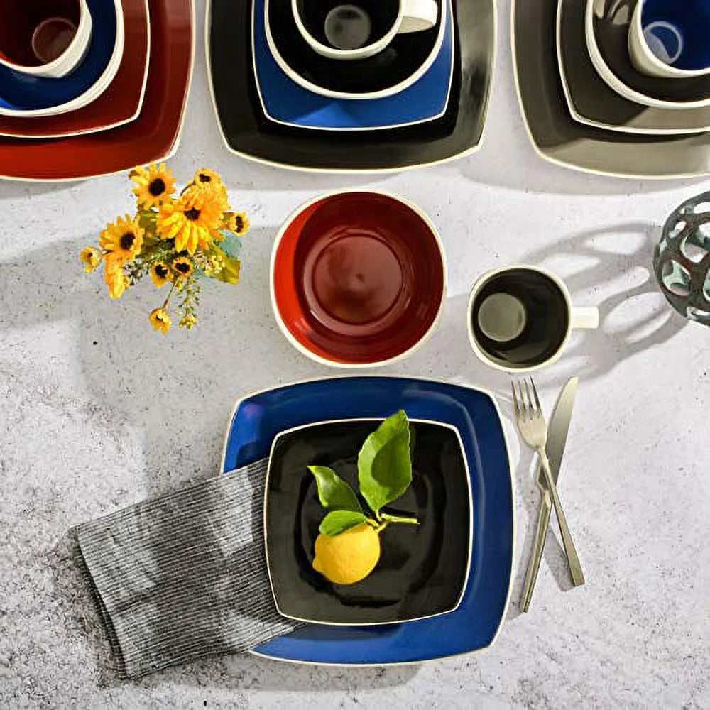 White Square Stoneware 16-Piece Dinnerware Set T1439