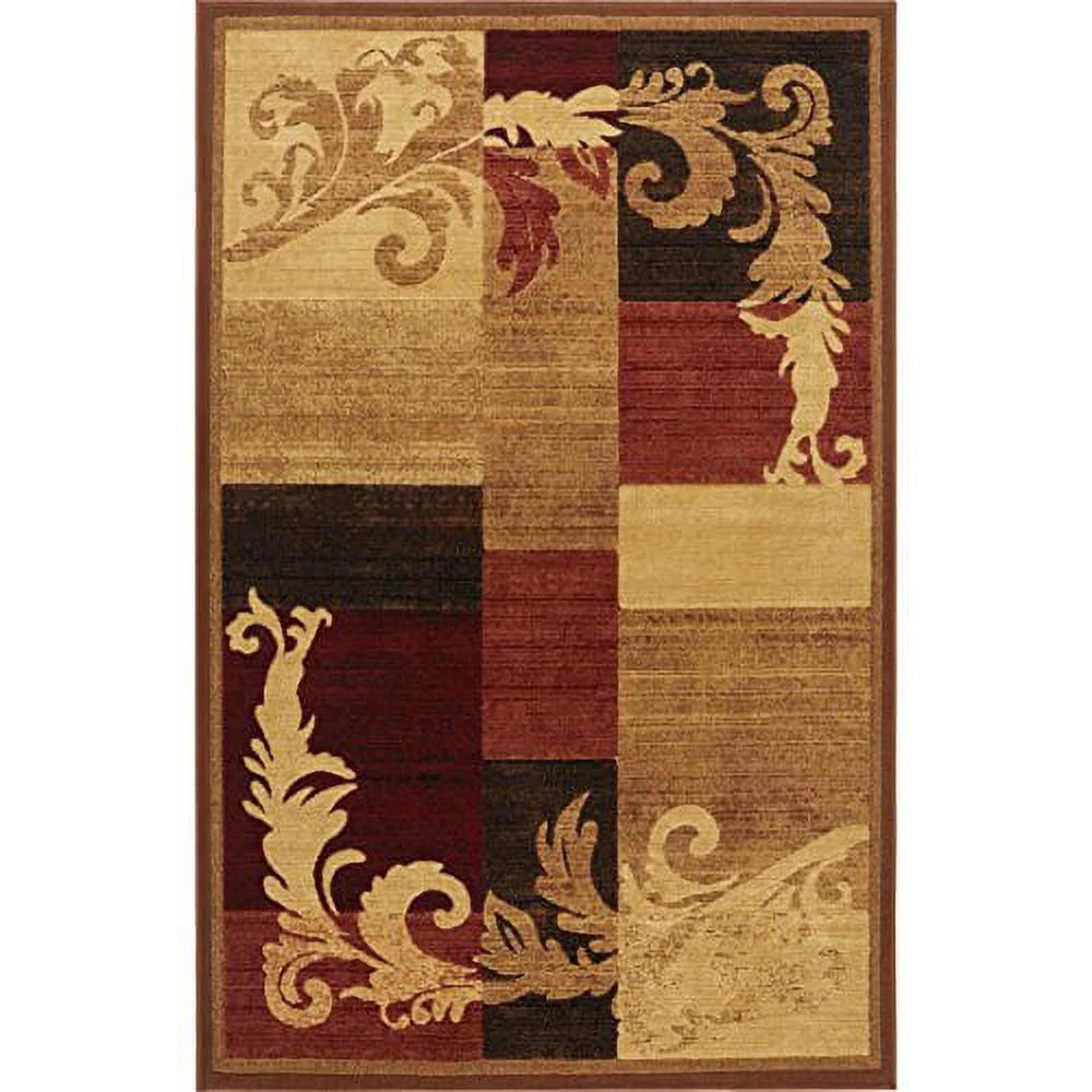 Contemporary Scroll Area Rug, Brown/Red, 5'3"x7'2" N777