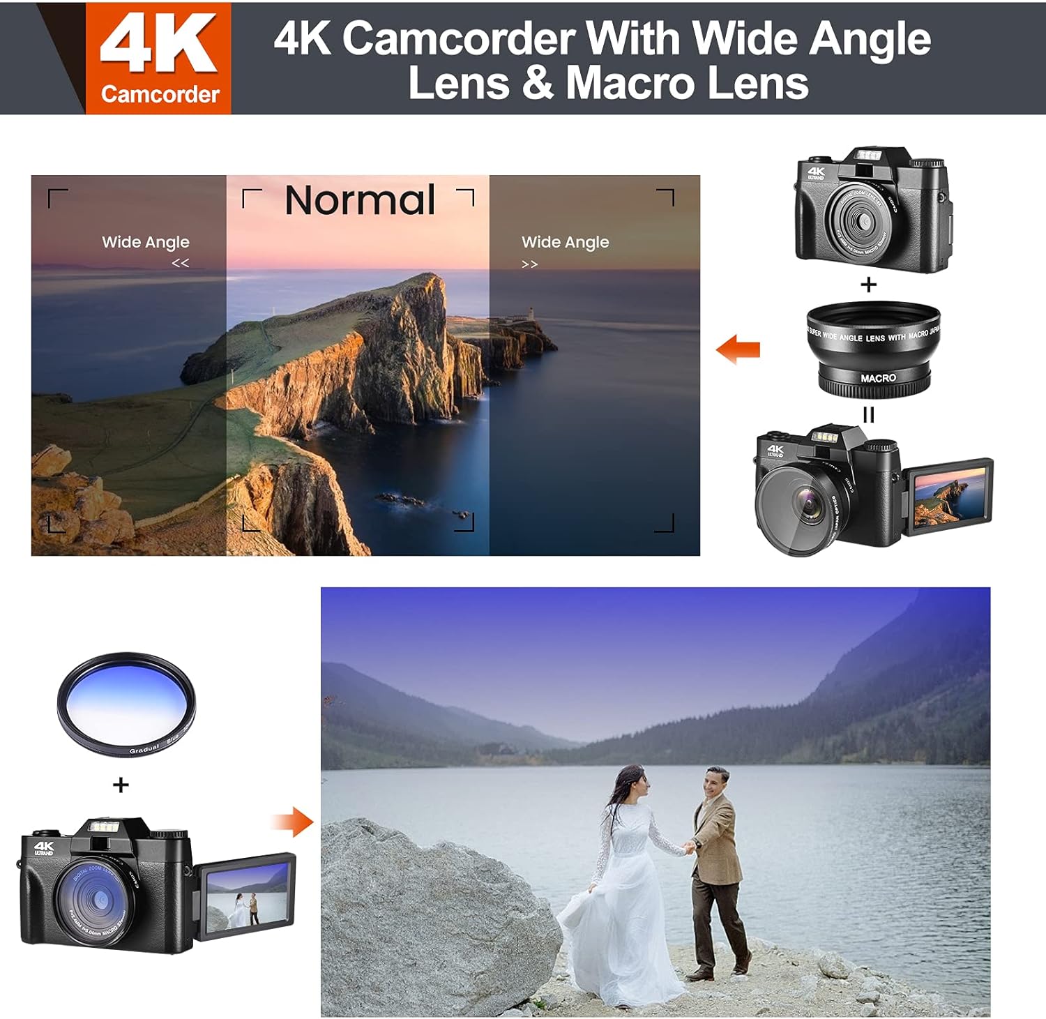 4K Digital Vlogging Camera with WiFi, 48MP, 3.0" IPS Flip Screen, 16X Digital Zoom K258968