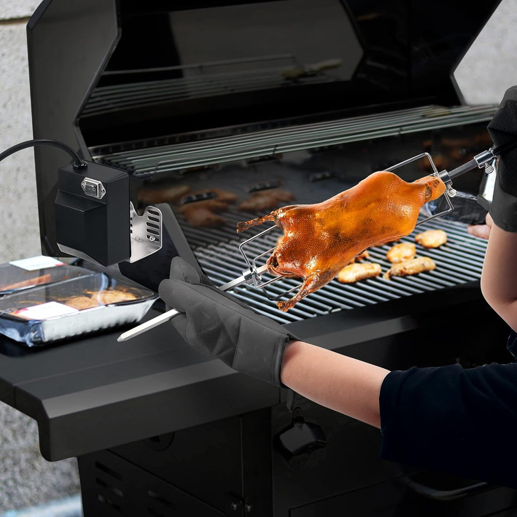 Universal Rotisserie Grill Kit with 120V 4W Motor, 28'' Spit Rod, 2 x 4 Forks L4929
