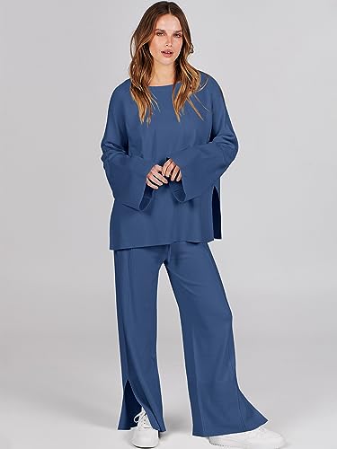Oversized Knit Sweater Set Wide Leg Pant S148