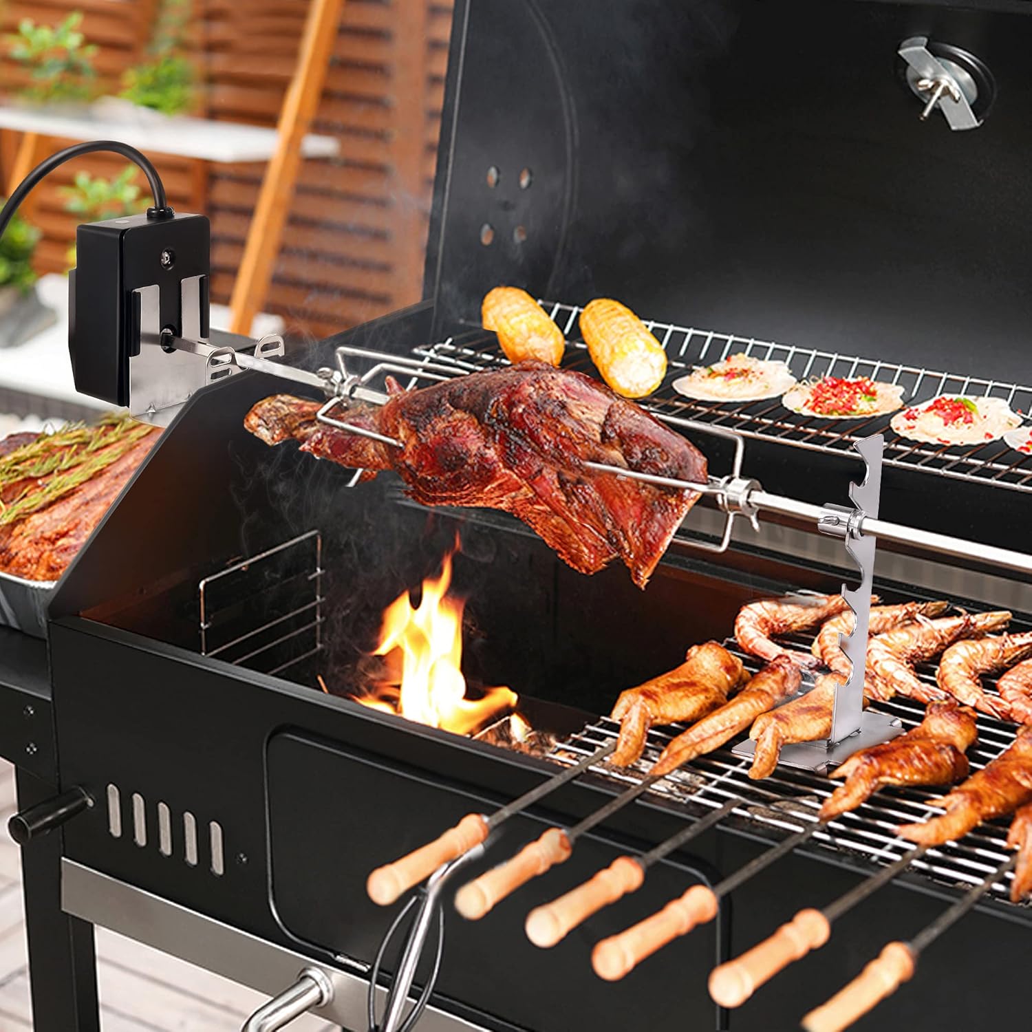 Universal Rotisserie Grill Kit with 120V 4W Motor, 28'' Spit Rod, 2 x 4 Forks L4929