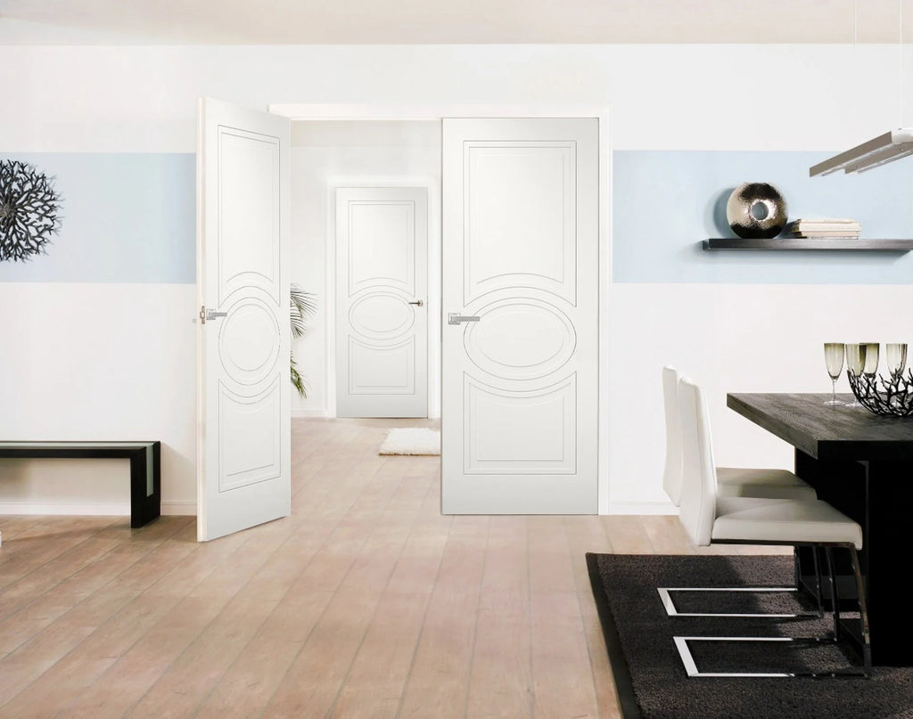 Solid French Double Doors 36 x 84 inches Matte White Wood D604997