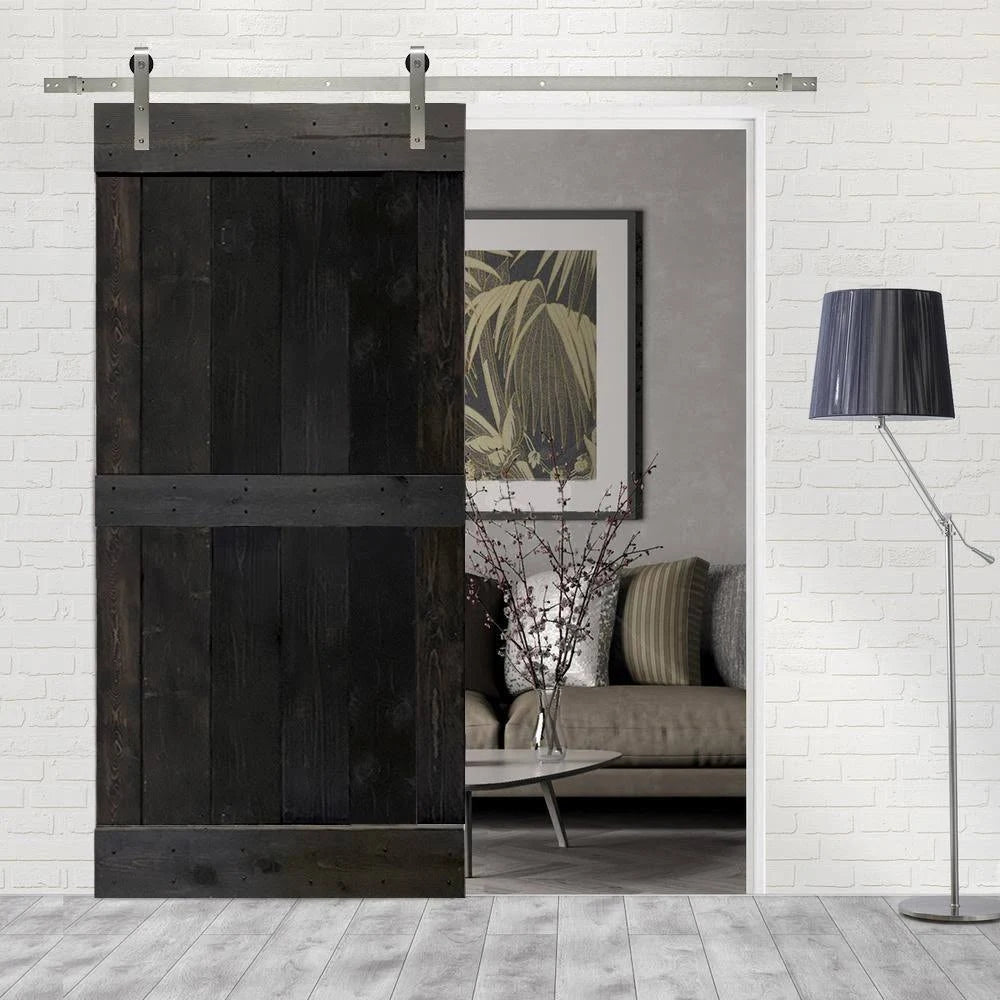 Stained Wooden Sliding Barn Door with Hardware Kit E6061