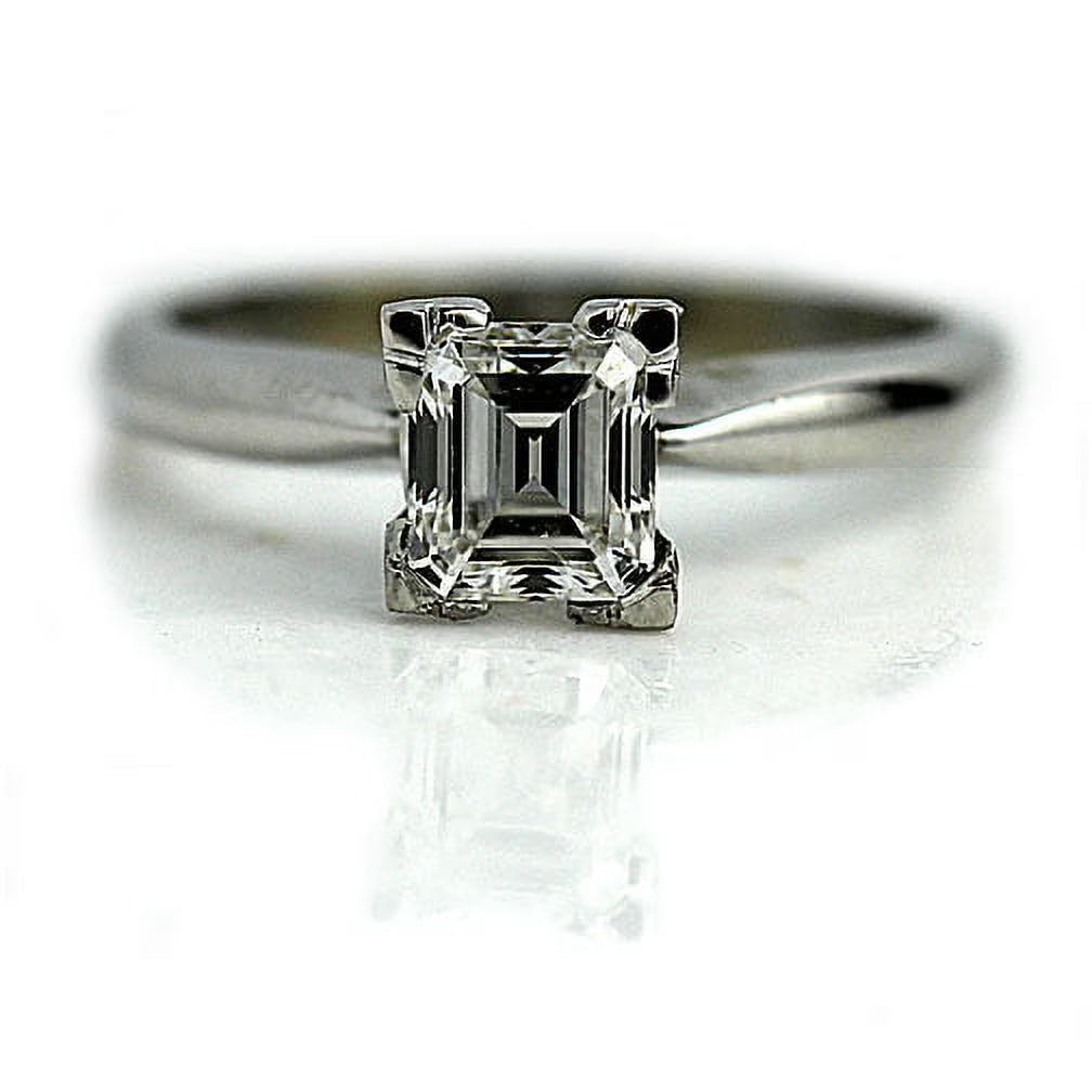 14k White Gold Asscher Cut Diamond Engagement Ring .91ctw H991