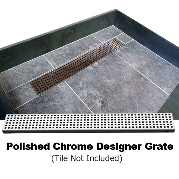 Double Threshold Shower Base with Drain Grate Tile Redi W389