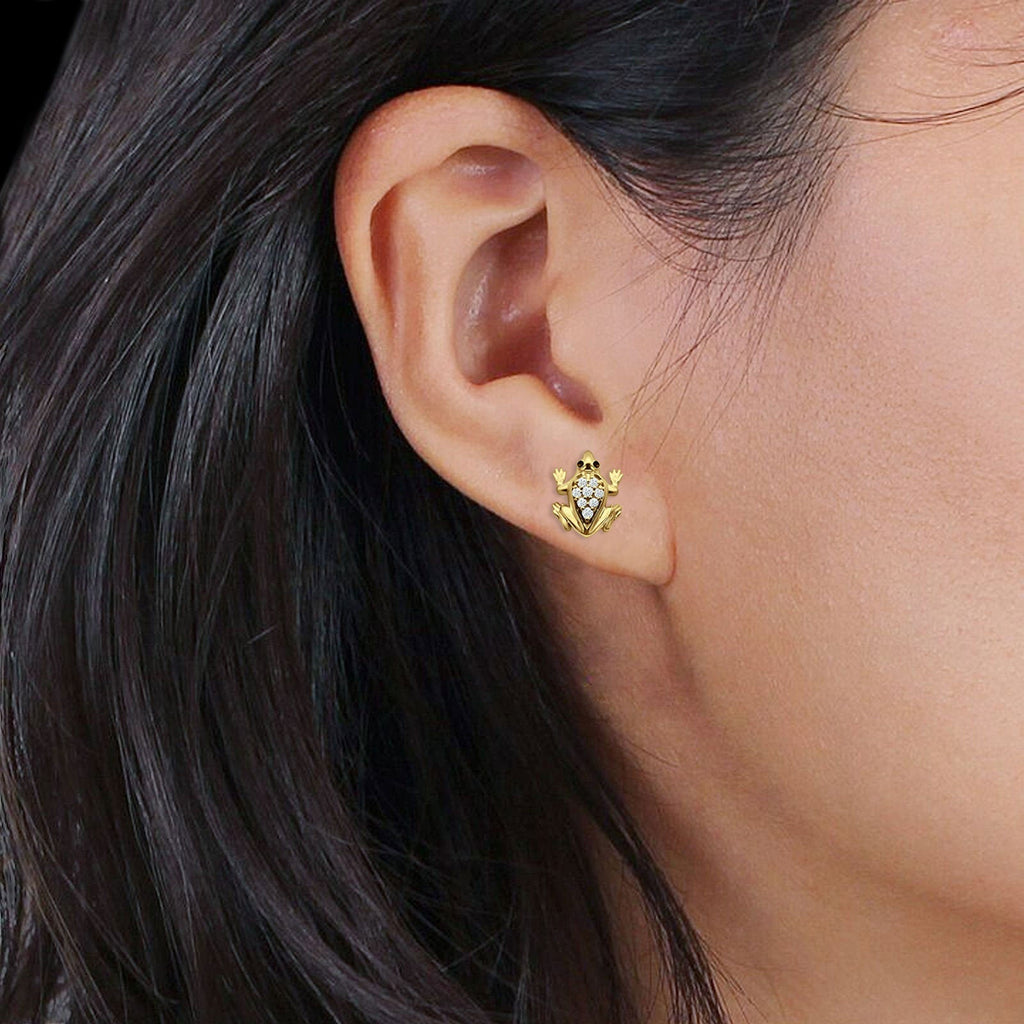 14K Yellow Gold Frog Stud Earrings E144