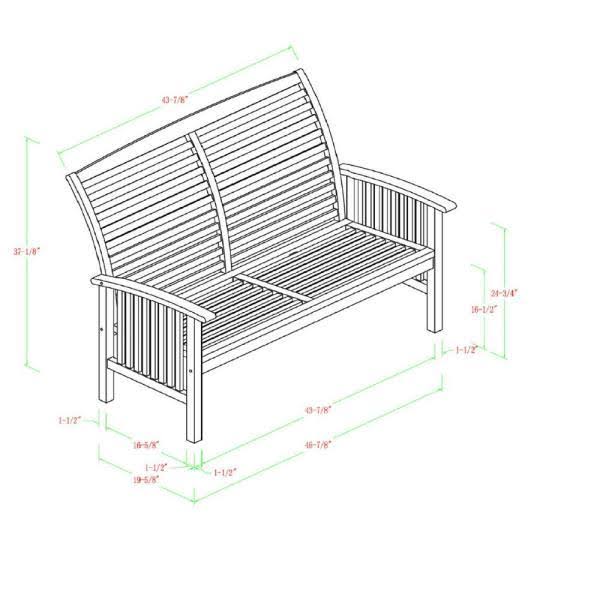 Dark Brown Acacia Wood Patio Loveseat Bench F84786