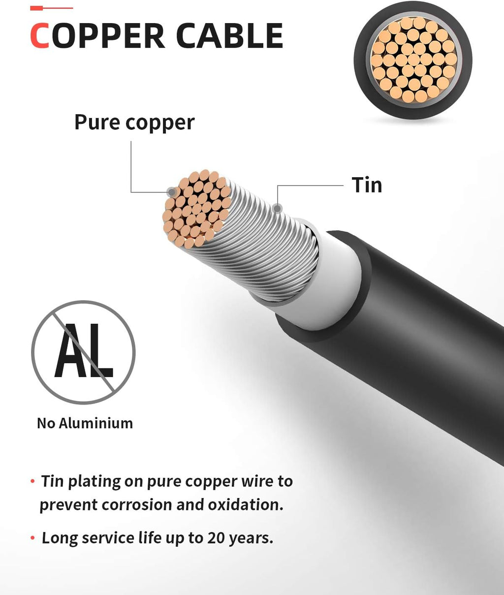 50 Feet 10AWG Solar Extension Cable with Female and Male Connector, Red and Black Z761