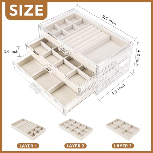 Grey Acrylic Jewelry Organizer with 5 Drawers Q332