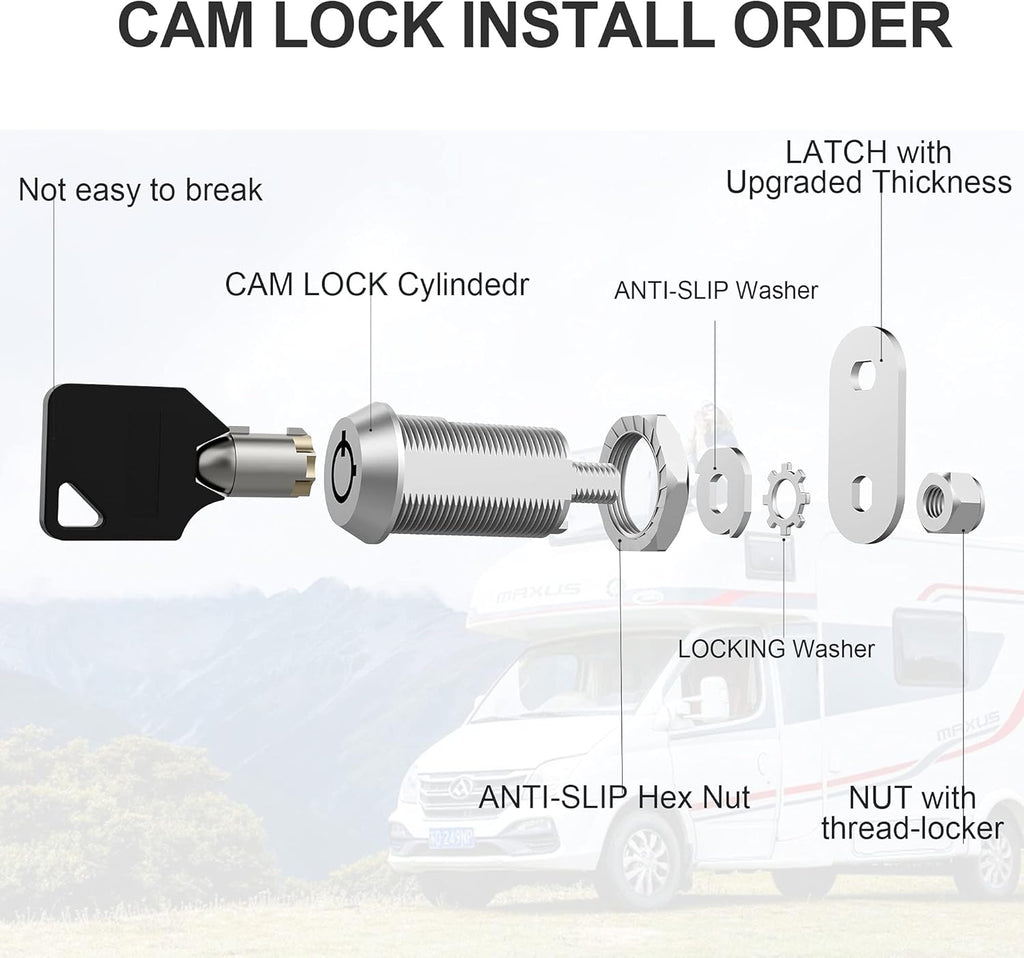 6 Pack 1-1/8 Zinc Alloy Cabinet Cam Locks with Keys A18364